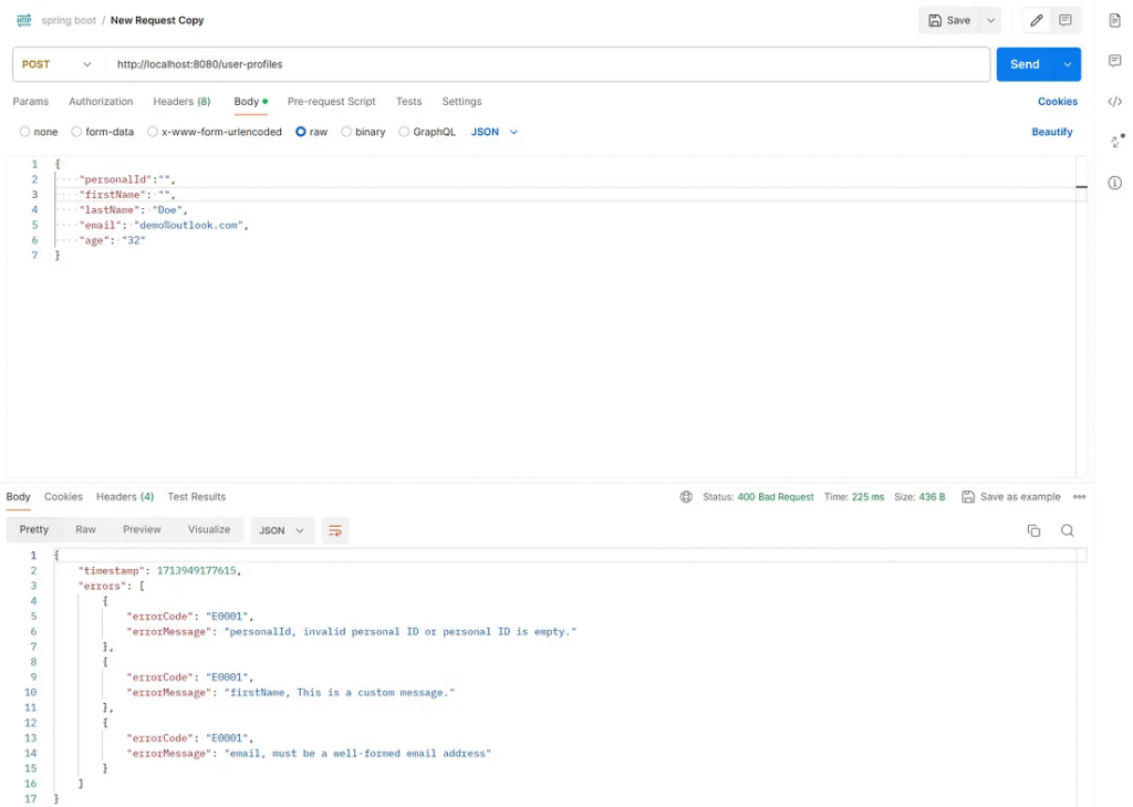 Request and response on Postman.