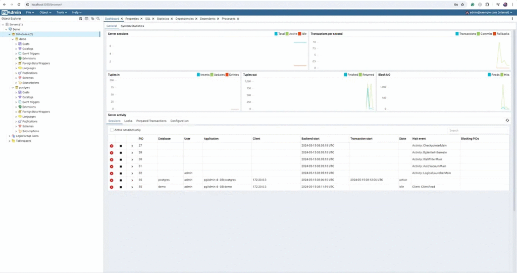Dashboard for add PostgreSQL database server