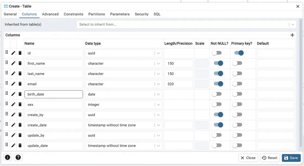 pgAdmin create column